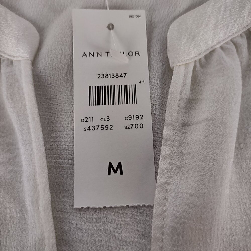 Ann Taylor Ivory V-Neck Puff Sleeve Blouse Boho Romantic Office Top Size M (NWT) - Picture 14 of 14